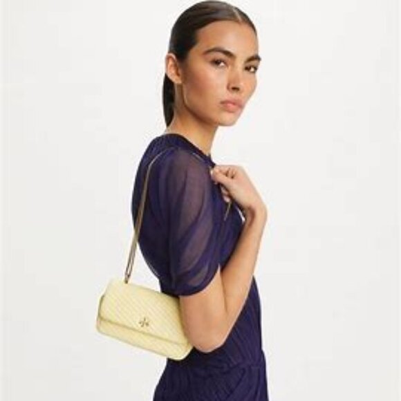 Tory Burch $348 Mini Kira Moto Quilt Flap Bag Lemon NWT! - Picture 2 of 7